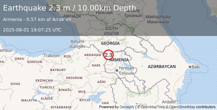 Earthquake ARMENIA (2.3 m) (2025-08-01 19:07:25 UTC)