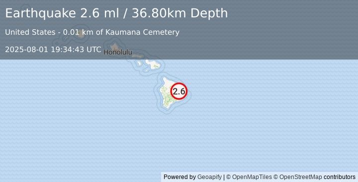 Earthquake ISLAND OF HAWAII, HAWAII (2.6 ml) (2025-08-01 19:34:43 UTC)