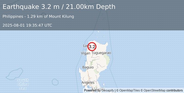 Earthquake LUZON, PHILIPPINES (3.2 m) (2025-08-01 19:35:47 UTC)