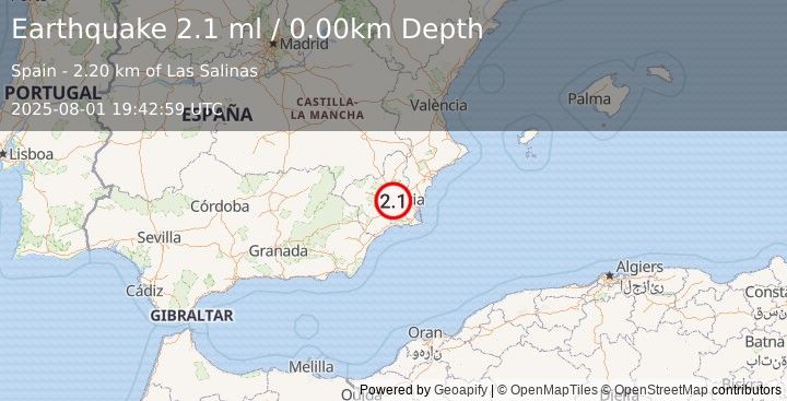 Earthquake SPAIN (2.1 ml) (2025-08-01 19:42:59 UTC)