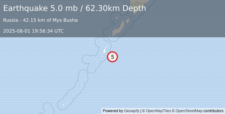 Earthquake KURIL ISLANDS (5.0 mb) (2025-08-01 19:56:34 UTC)
