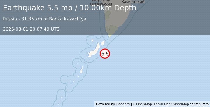Earthquake KURIL ISLANDS (5.6 mb) (2025-08-01 20:07:54 UTC)