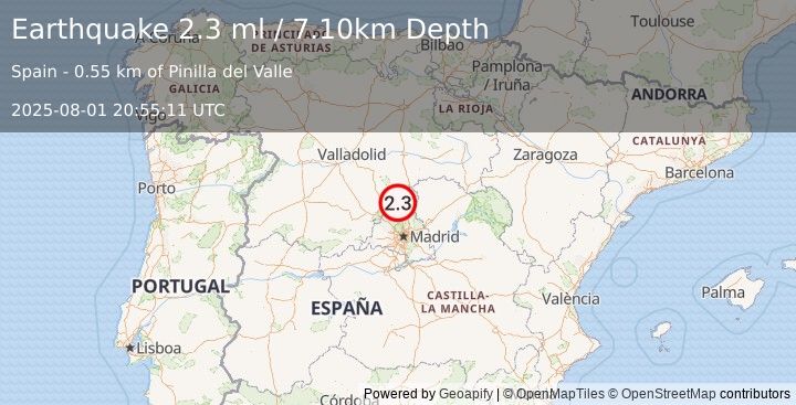 Earthquake SPAIN (2.3 ml) (2025-08-01 20:55:11 UTC)