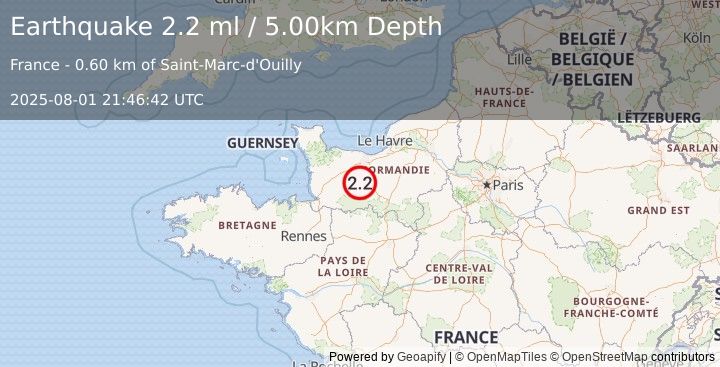 Earthquake FRANCE (2.2 ml) (2025-08-01 21:46:42 UTC)