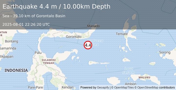Earthquake MOLUCCA SEA (4.4 m) (2025-08-01 22:26:20 UTC)