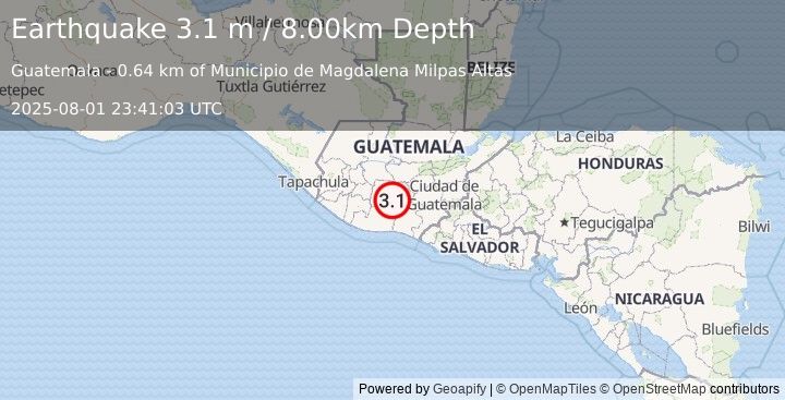 Earthquake GUATEMALA (3.1 m) (2025-08-01 23:41:03 UTC)