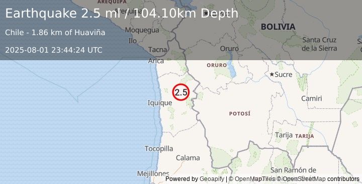 Earthquake TARAPACA, CHILE (2.5 ml) (2025-08-01 23:44:24 UTC)