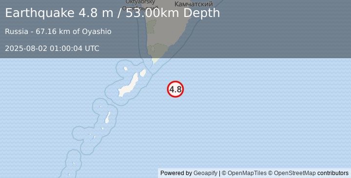 Earthquake KURIL ISLANDS (4.7 mb) (2025-08-02 01:00:02 UTC)
