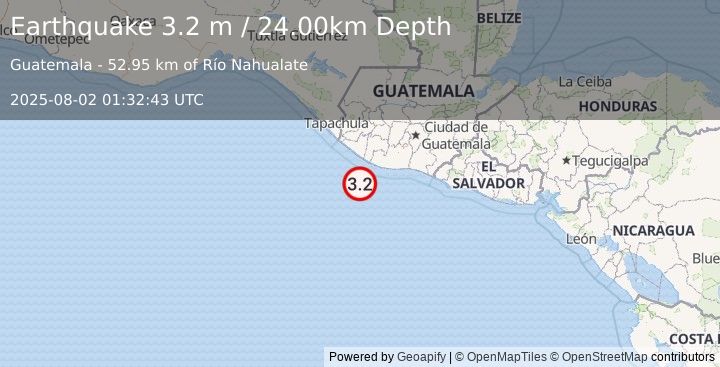 Earthquake OFFSHORE GUATEMALA (3.2 m) (2025-08-02 01:32:43 UTC)
