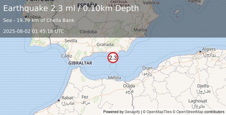 Earthquake STRAIT OF GIBRALTAR (2.3 ml) (2025-08-02 01:45:18 UTC)