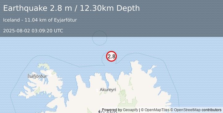 Earthquake ICELAND REGION (2.8 m) (2025-08-02 03:09:20 UTC)