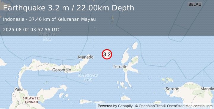 Earthquake MOLUCCA SEA (3.2 m) (2025-08-02 03:52:56 UTC)