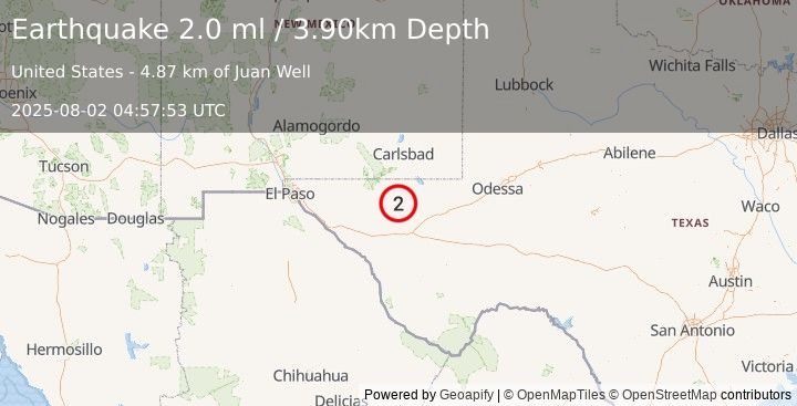 Earthquake WESTERN TEXAS (2.0 ml) (2025-08-02 04:57:53 UTC)