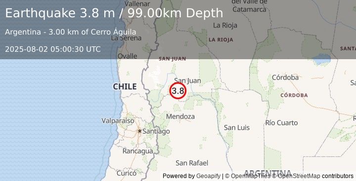 Earthquake SAN JUAN, ARGENTINA (3.8 m) (2025-08-02 05:00:30 UTC)