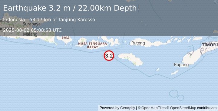 Earthquake SUMBAWA REGION, INDONESIA (3.2 m) (2025-08-02 05:08:53 UTC)