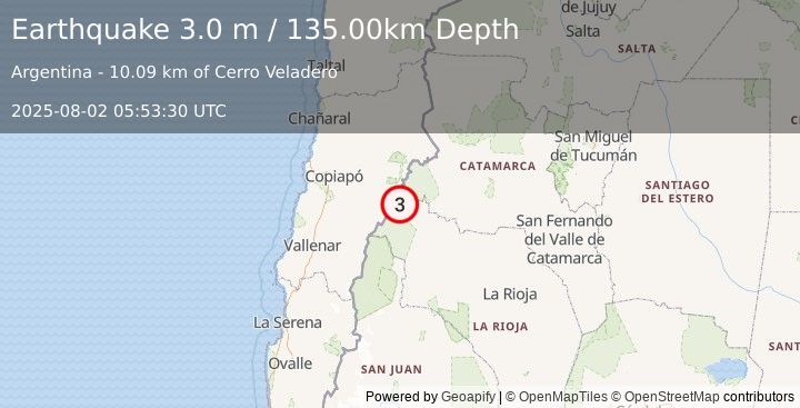 Earthquake LA RIOJA, ARGENTINA (3.0 m) (2025-08-02 05:53:30 UTC)