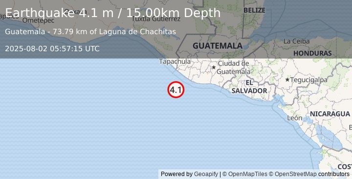 Earthquake OFFSHORE GUATEMALA (4.1 m) (2025-08-02 05:57:15 UTC)