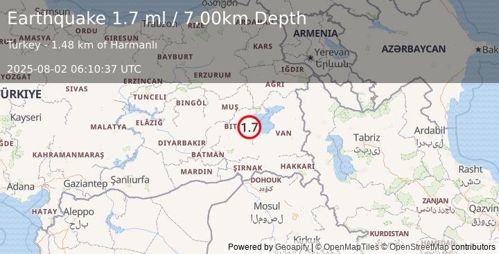 Earthquake EASTERN TURKEY (1.7 ml) (2025-08-02 06:10:37 UTC)
