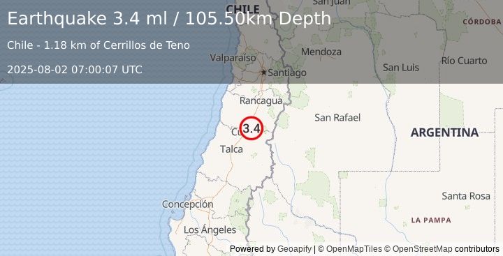 Earthquake MAULE, CHILE (3.4 ml) (2025-08-02 07:00:07 UTC)