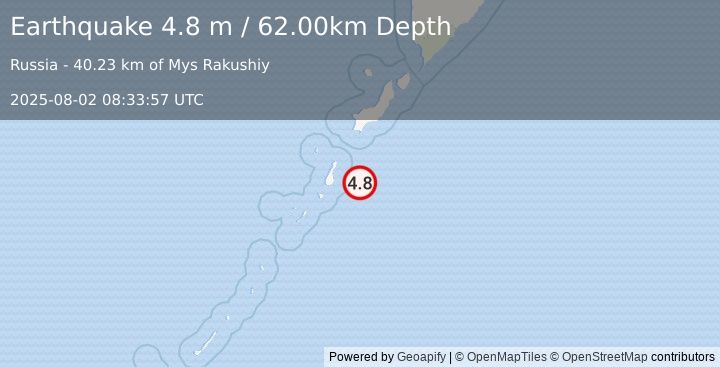 Earthquake KURIL ISLANDS (4.6 mb) (2025-08-02 08:33:58 UTC)