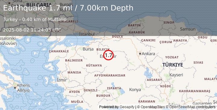 Earthquake WESTERN TURKEY (1.7 ml) (2025-08-02 11:24:03 UTC)