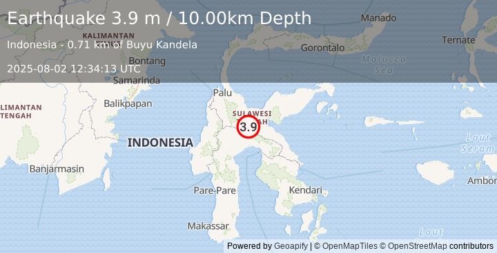 Earthquake SULAWESI, INDONESIA (3.9 m) (2025-08-02 12:34:13 UTC)