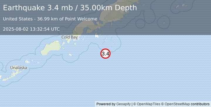 Earthquake ALASKA PENINSULA (3.4 mb) (2025-08-02 13:32:54 UTC)