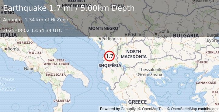 Earthquake MONTENEGRO (2.1 ml) (2025-08-02 13:53:56 UTC)