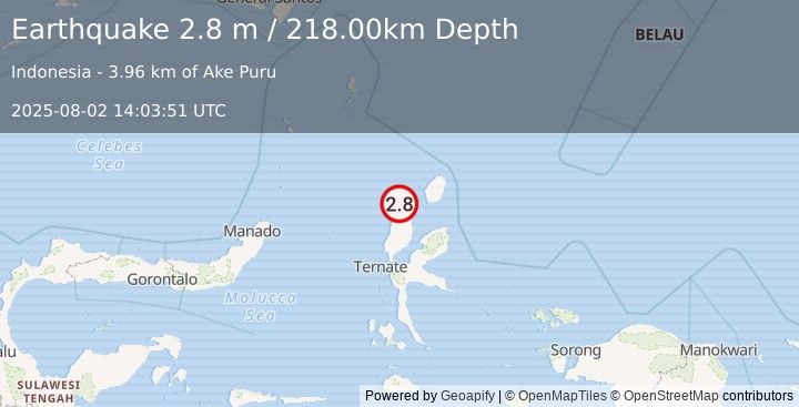 Earthquake MOLUCCA SEA (2.8 m) (2025-08-02 14:03:51 UTC)