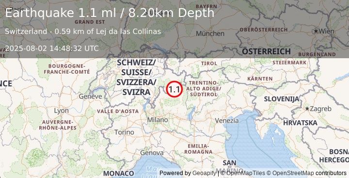 Earthquake SWITZERLAND (1.1 ml) (2025-08-02 14:48:32 UTC)