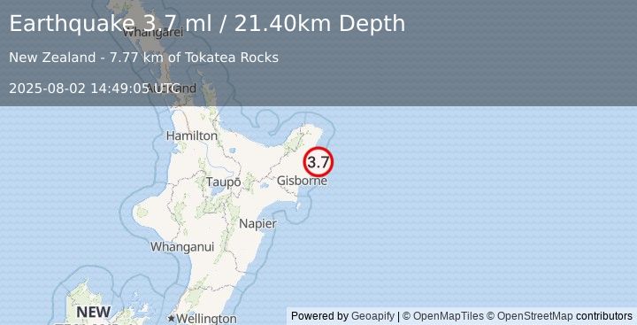 Earthquake OFF E. COAST OF N. ISLAND, N.Z. (3.7 ml) (2025-08-02 14:49:05 UTC)