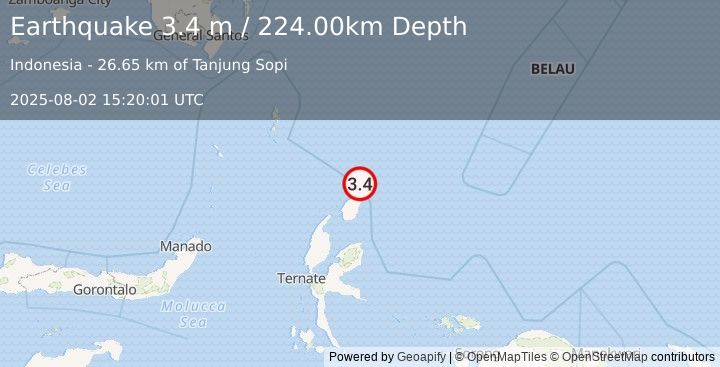 Earthquake HALMAHERA, INDONESIA (3.4 m) (2025-08-02 15:20:01 UTC)