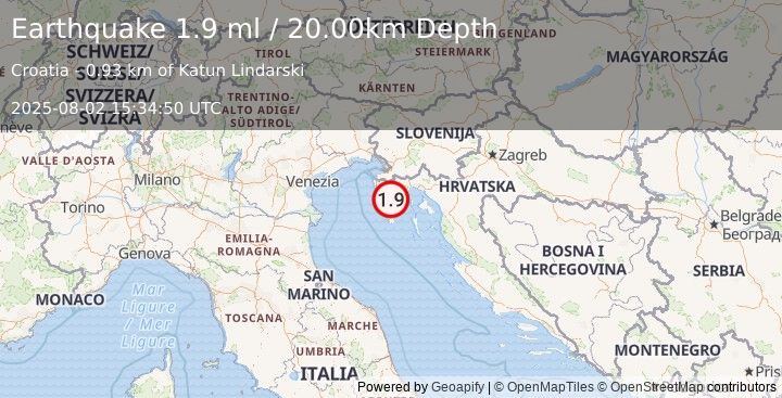 Earthquake CROATIA (1.9 ml) (2025-08-02 15:34:50 UTC)