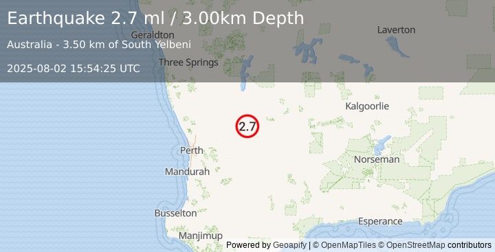 Earthquake WESTERN AUSTRALIA (2.7 ml) (2025-08-02 15:54:25 UTC)