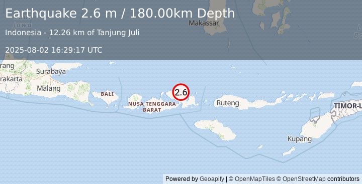 Earthquake SUMBAWA REGION, INDONESIA (2.6 m) (2025-08-02 16:29:17 UTC)