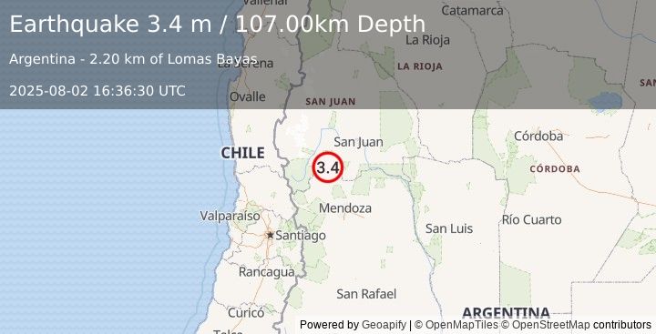 Earthquake MENDOZA, ARGENTINA (3.4 m) (2025-08-02 16:36:30 UTC)