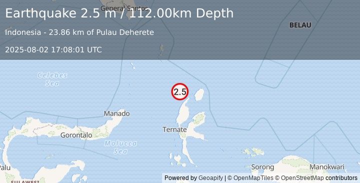 Earthquake MOLUCCA SEA (2.5 m) (2025-08-02 17:08:01 UTC)