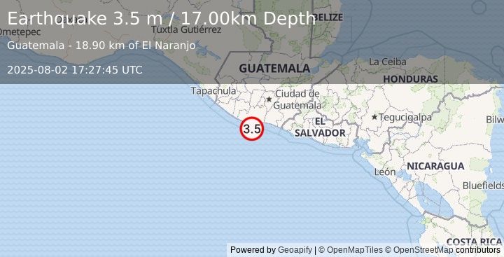 Earthquake OFFSHORE GUATEMALA (3.5 m) (2025-08-02 17:27:45 UTC)