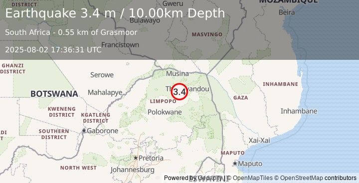 Earthquake SOUTH AFRICA (3.4 m) (2025-08-02 17:36:31 UTC)