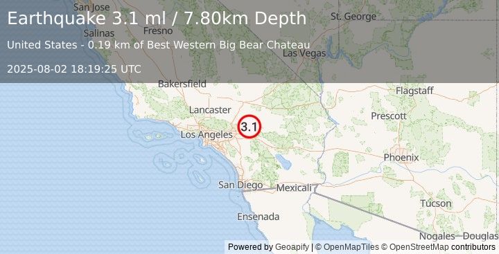 Earthquake SOUTHERN CALIFORNIA (3.1 ml) (2025-08-02 18:19:25 UTC)