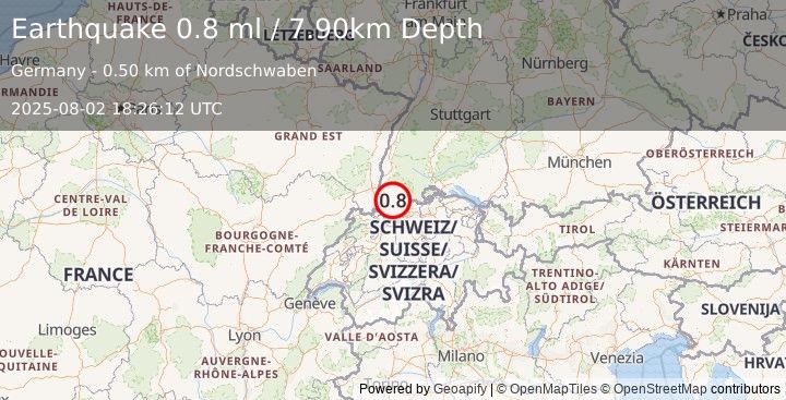 Earthquake FRANCE-GERMANY BORDER REGION (0.8 ml) (2025-08-02 18:26:12 UTC)