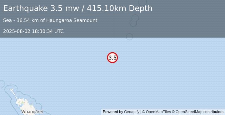 Earthquake SOUTH OF KERMADEC ISLANDS (3.5 mw) (2025-08-02 18:30:34 UTC)