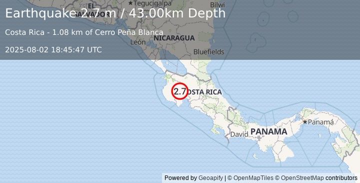 Earthquake COSTA RICA (2.7 m) (2025-08-02 18:45:47 UTC)
