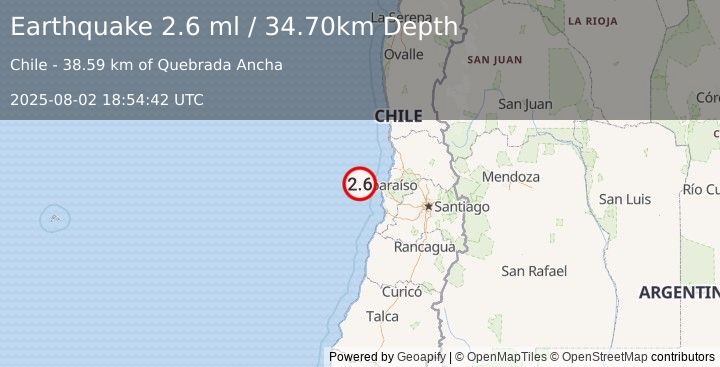 Earthquake OFFSHORE VALPARAISO, CHILE (2.6 ml) (2025-08-02 18:54:42 UTC)