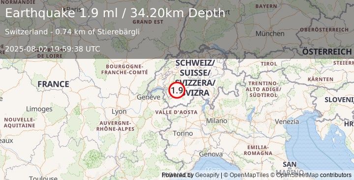 Earthquake SWITZERLAND (1.9 ml) (2025-08-02 19:59:38 UTC)
