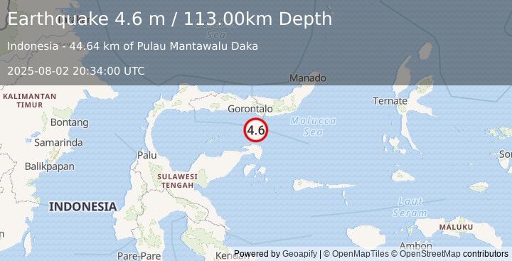 Earthquake SULAWESI, INDONESIA (4.6 m) (2025-08-02 20:34:00 UTC)