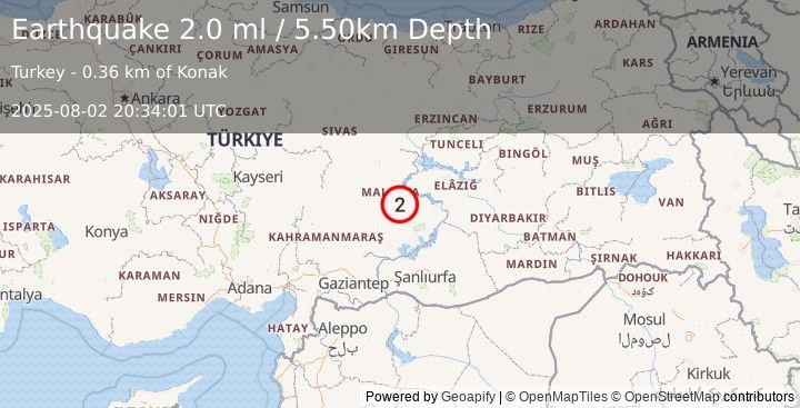 Earthquake EASTERN TURKEY (1.9 ml) (2025-08-02 20:34:02 UTC)