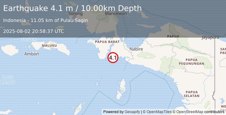 Earthquake PAPUA, INDONESIA (4.1 m) (2025-08-02 20:58:37 UTC)