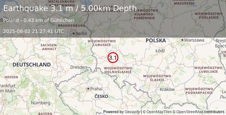Earthquake POLAND (3.1 m) (2025-08-02 21:27:41 UTC)