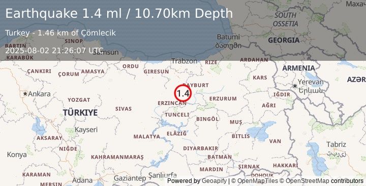 Earthquake EASTERN TURKEY (1.4 ml) (2025-08-02 21:26:07 UTC)
